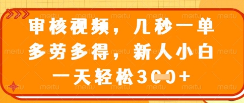 最新审核视频，几秒一单，多劳多得，新人小白一天轻松3张【揭秘】-掘金阁